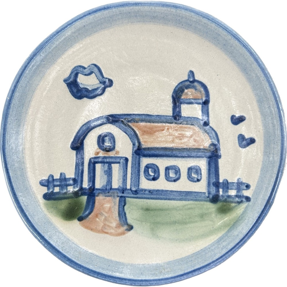 M A Hadley Pottery BARN 6" Bread Plate Blue Green and Pink Made‎ in USA